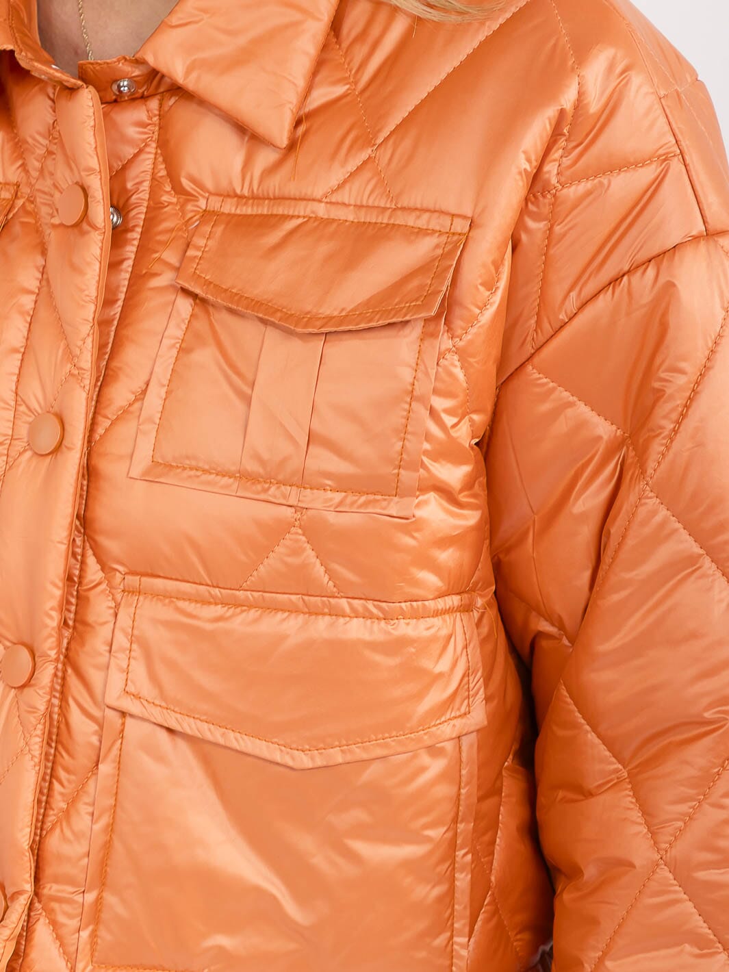 WOMEN'S LONG SLEEVE BUTTON CLOSURE FRONT POCKETS PUFFER JACKET