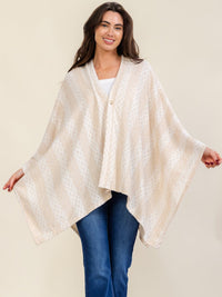 WOMEN'S LONG SLEEVE BUTTON CLOSURE COLORBLOCK PONCHO