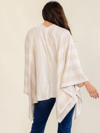 WOMEN'S LONG SLEEVE BUTTON CLOSURE COLORBLOCK PONCHO