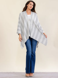 WOMEN'S LONG SLEEVE BUTTON CLOSURE COLORBLOCK PONCHO