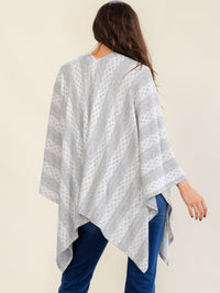 WOMEN'S LONG SLEEVE BUTTON CLOSURE COLORBLOCK PONCHO