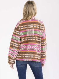 WOMEN'S LONG SLEEVE BUTTON CLOSURE FRONT POCKETS MULTI PRINT JACKET