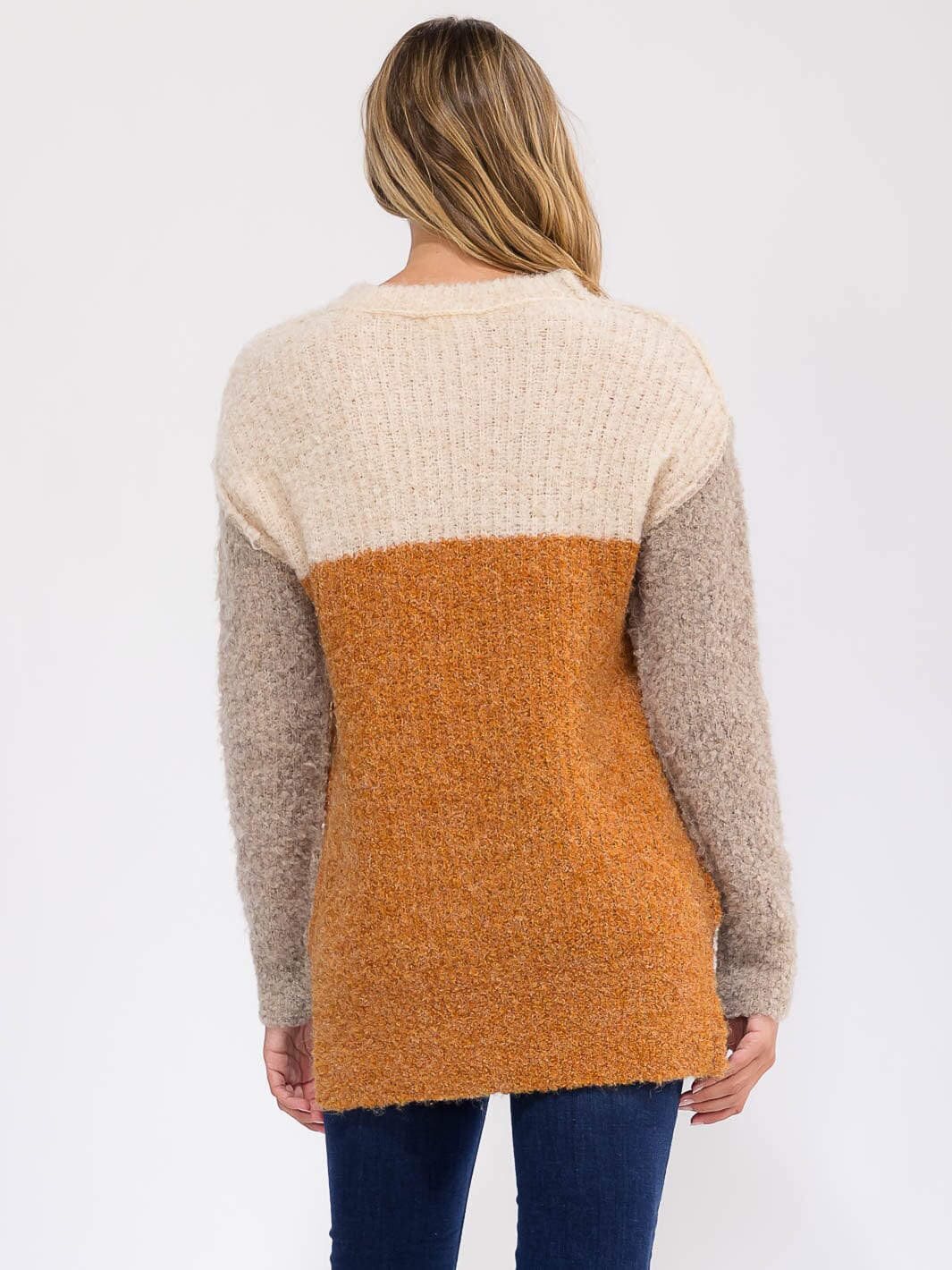 WOMEN'S LONG SLEEVE KNIT COLORBLOCK PULLOVER SWEATER