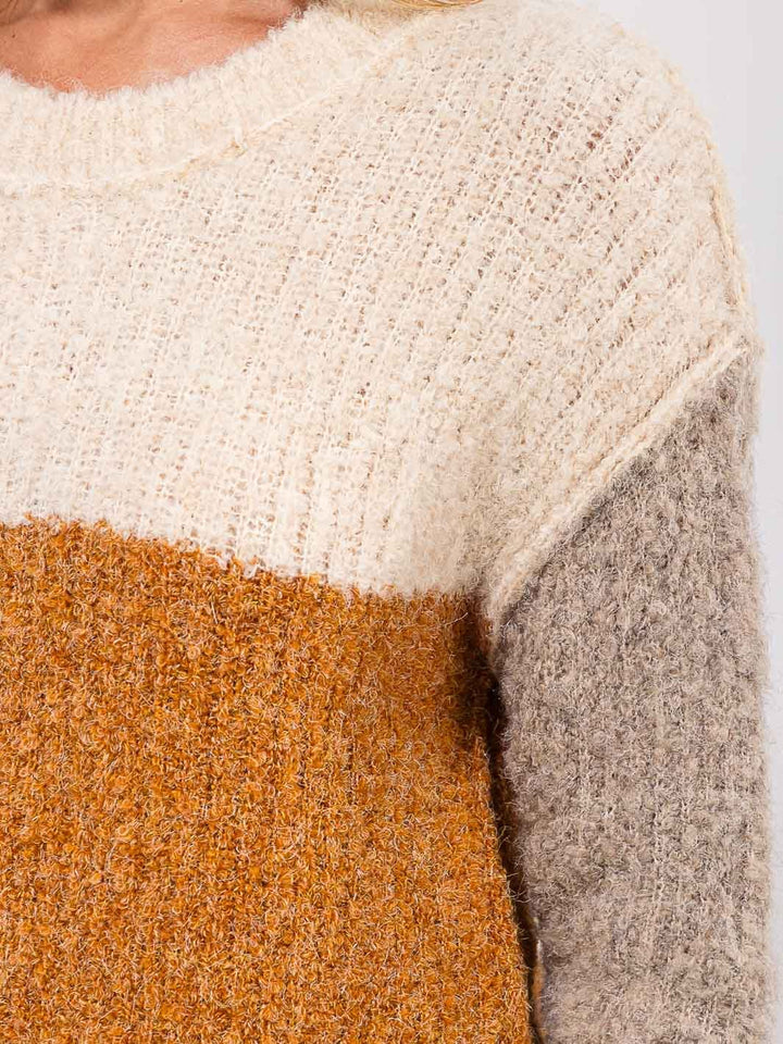 WOMEN'S LONG SLEEVE KNIT COLORBLOCK PULLOVER SWEATER