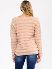 WOMEN'S LONG SLEEVE V-NECK TIERED PULLOVER SWEATER