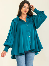 ENTRO WOMEN'S LONG SLEEVE BUTTON UP LOOSE FIT TUNIC BLOUSE