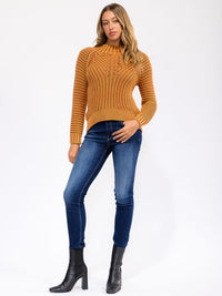 WOMEN'S LONG SLEEVE MOCK NECK RIBBED PULLOVER SWEATER