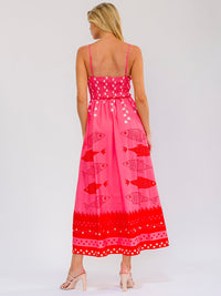 WOMEN'S SLEEVELESS SMOCK MULTI PRINT MAXI DRESS