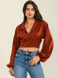 WOMEN'S LONG SLEEVE V-NECK CROP TOP