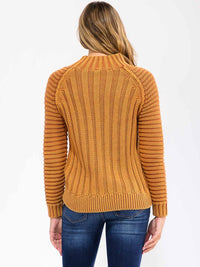 WOMEN'S LONG SLEEVE MOCK NECK RIBBED PULLOVER SWEATER
