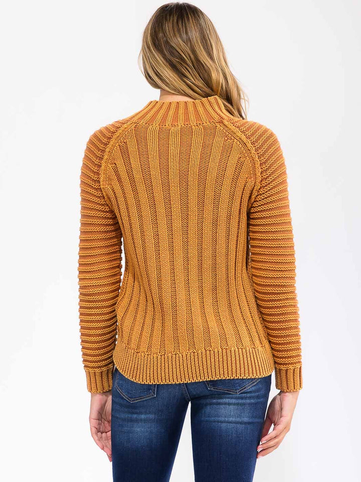 WOMEN'S LONG SLEEVE MOCK NECK RIBBED PULLOVER SWEATER