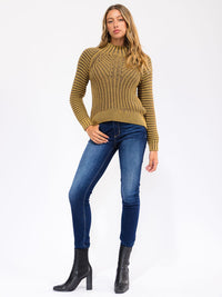 WOMEN'S LONG SLEEVE MOCK NECK RIBBED PULLOVER SWEATER
