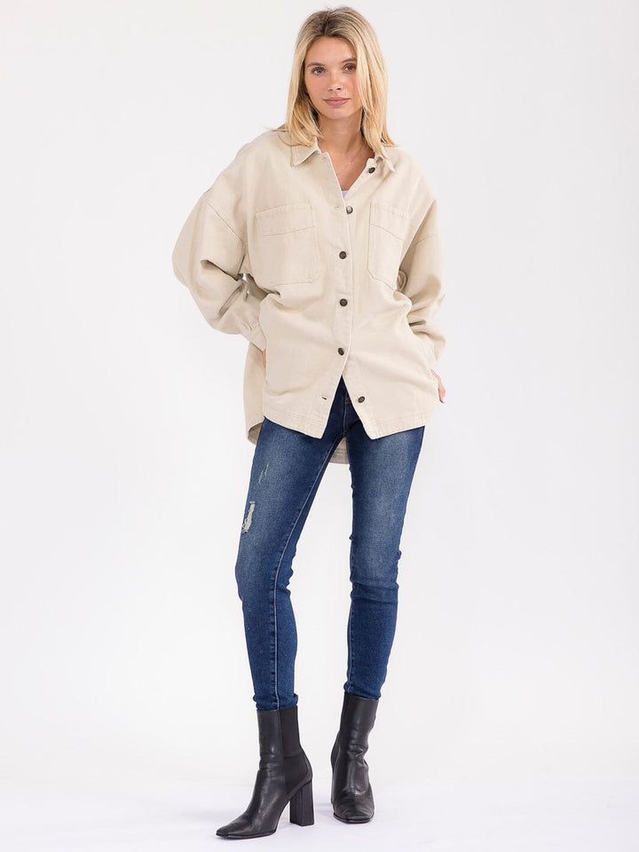 WOMEN'S LONG SLEEVE BUTTON CLOSURE FRONT POCKETS DENIM JACKET