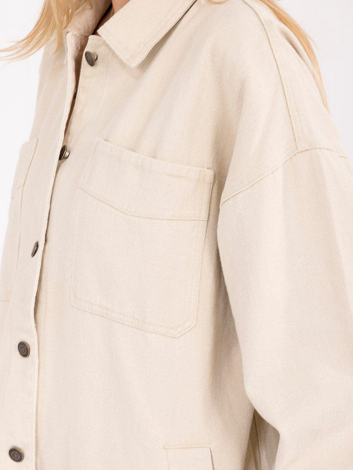 WOMEN'S LONG SLEEVE BUTTON CLOSURE FRONT POCKETS DENIM JACKET