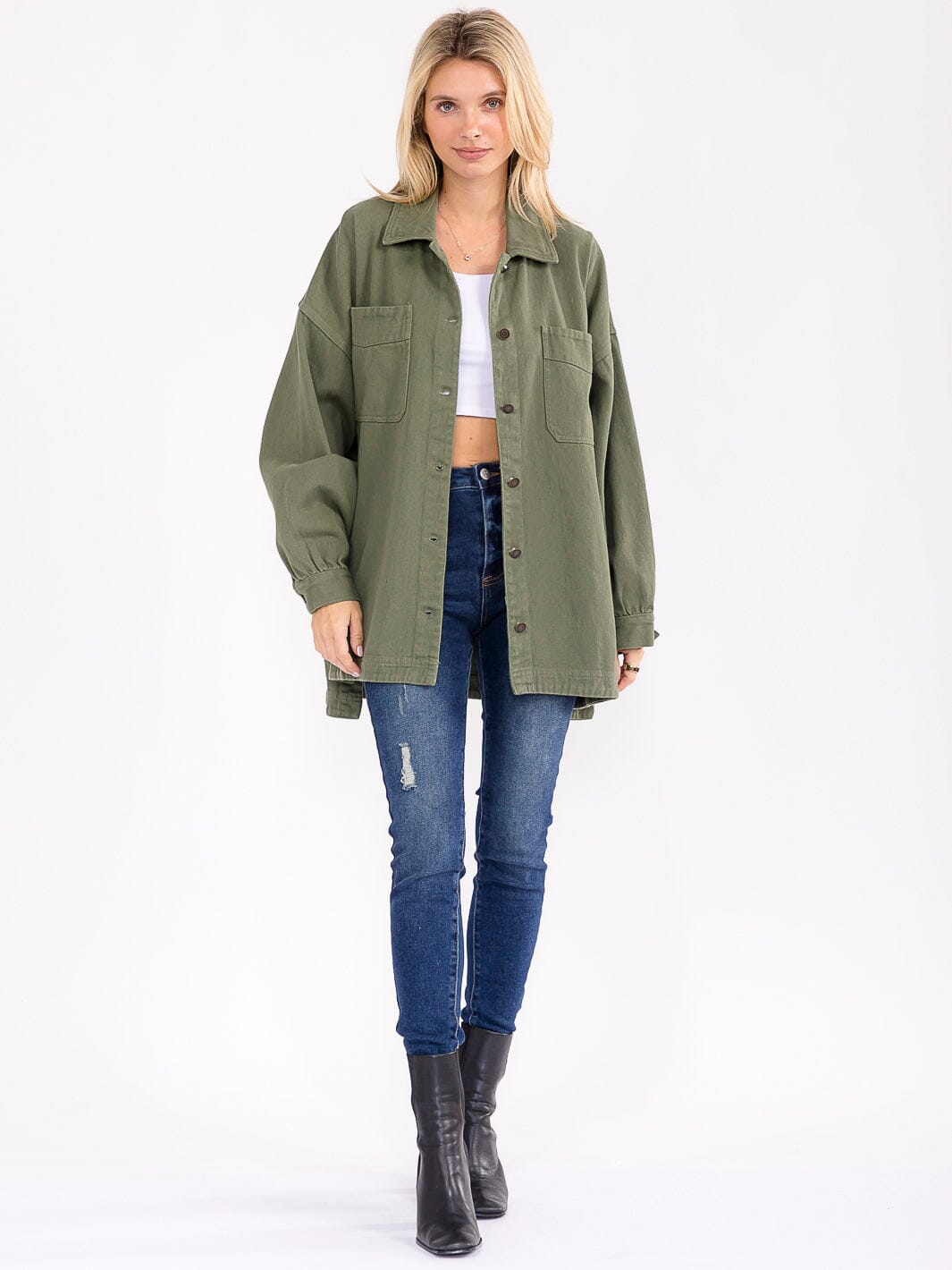 WOMEN'S LONG SLEEVE BUTTON CLOSURE FRONT POCKETS DENIM JACKET