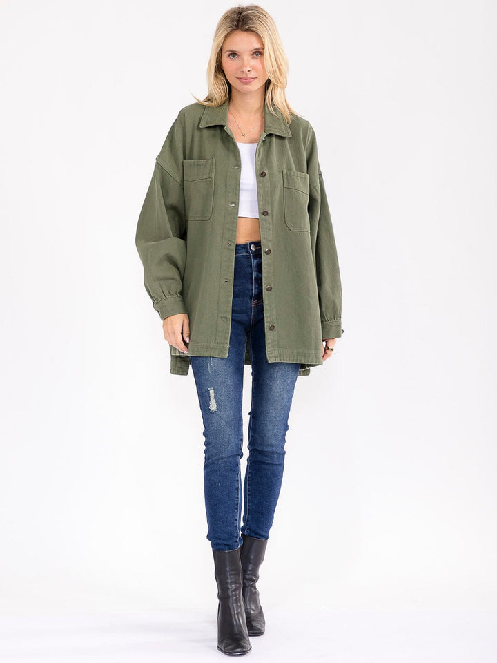 WOMEN'S LONG SLEEVE BUTTON CLOSURE FRONT POCKETS DENIM JACKET