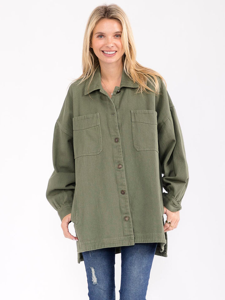 WOMEN'S LONG SLEEVE BUTTON CLOSURE FRONT POCKETS DENIM JACKET