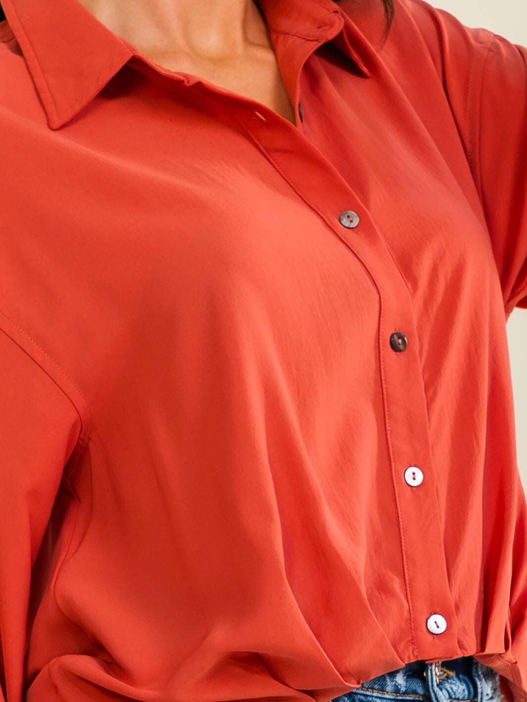 ENTRO WOMEN'S LONG SLEEVE BUTTON UP ELASTIC WAIST BLOUSE