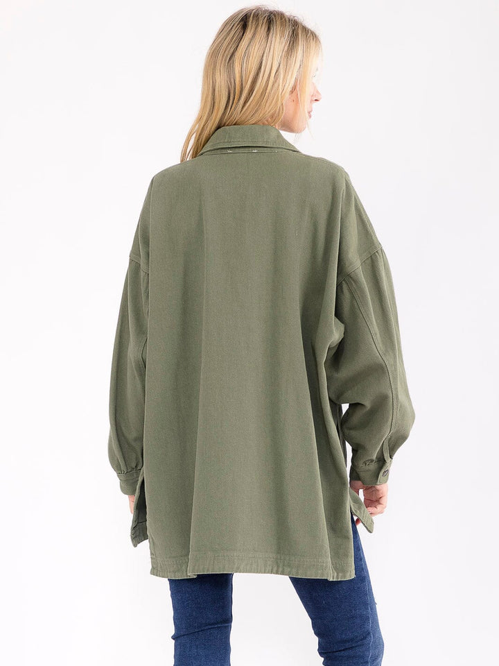 WOMEN'S LONG SLEEVE BUTTON CLOSURE FRONT POCKETS DENIM JACKET