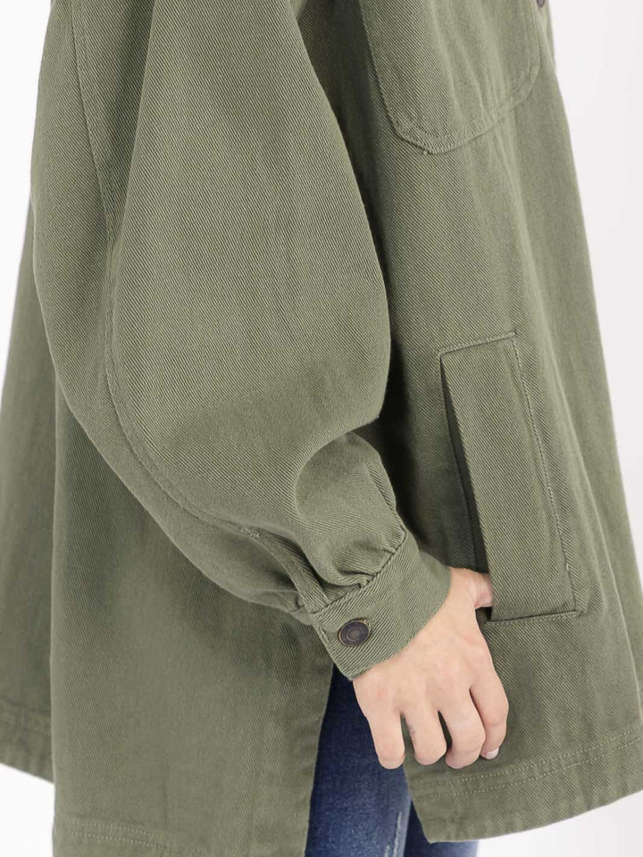 WOMEN'S LONG SLEEVE BUTTON CLOSURE FRONT POCKETS DENIM JACKET