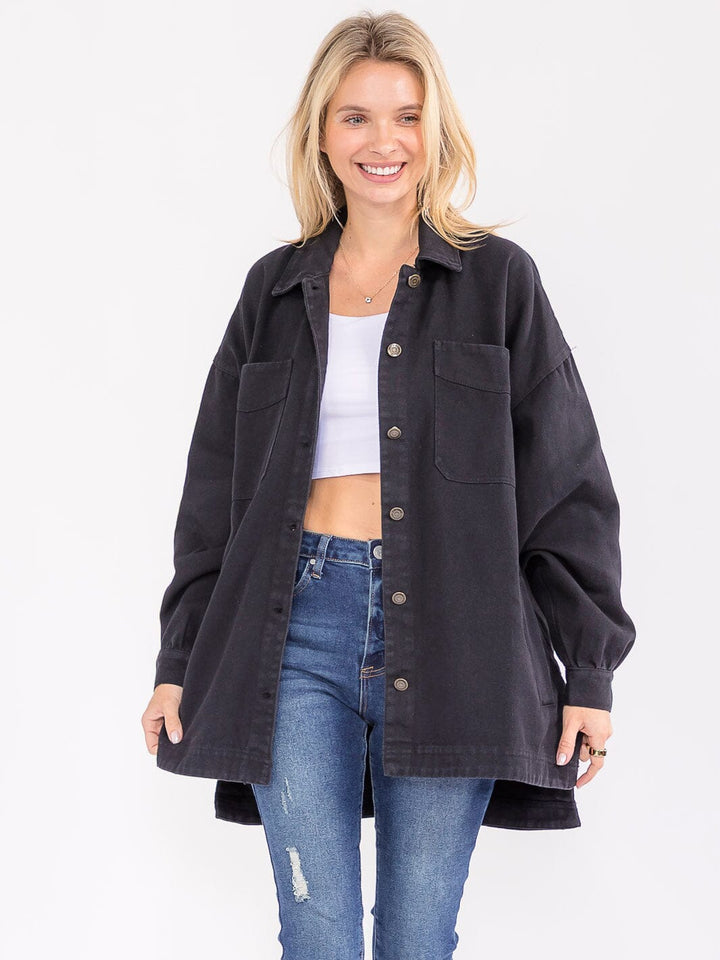 WOMEN'S LONG SLEEVE BUTTON CLOSURE FRONT POCKETS DENIM JACKET