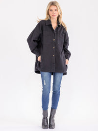 WOMEN'S LONG SLEEVE BUTTON CLOSURE FRONT POCKETS DENIM JACKET