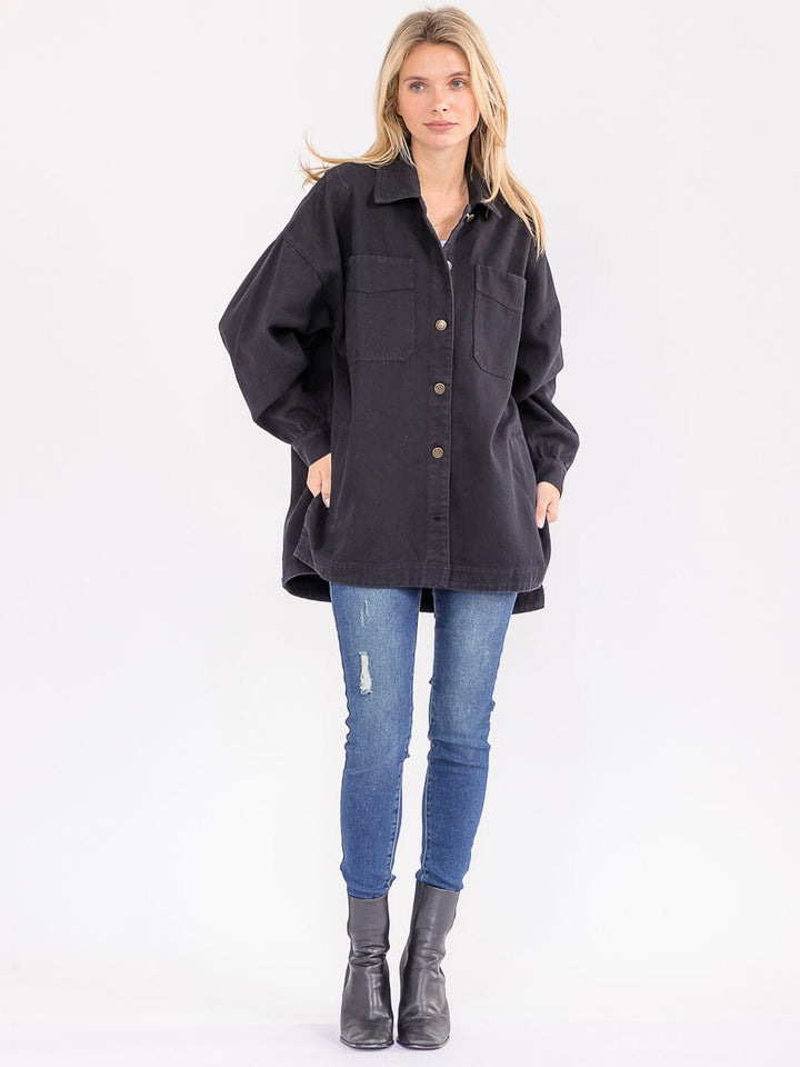 WOMEN'S LONG SLEEVE BUTTON CLOSURE FRONT POCKETS DENIM JACKET