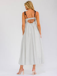 WOMEN'S SLEEVELESS SQUARE NECK POCKETS OPEN BACK STRIPES MAXI DRESS