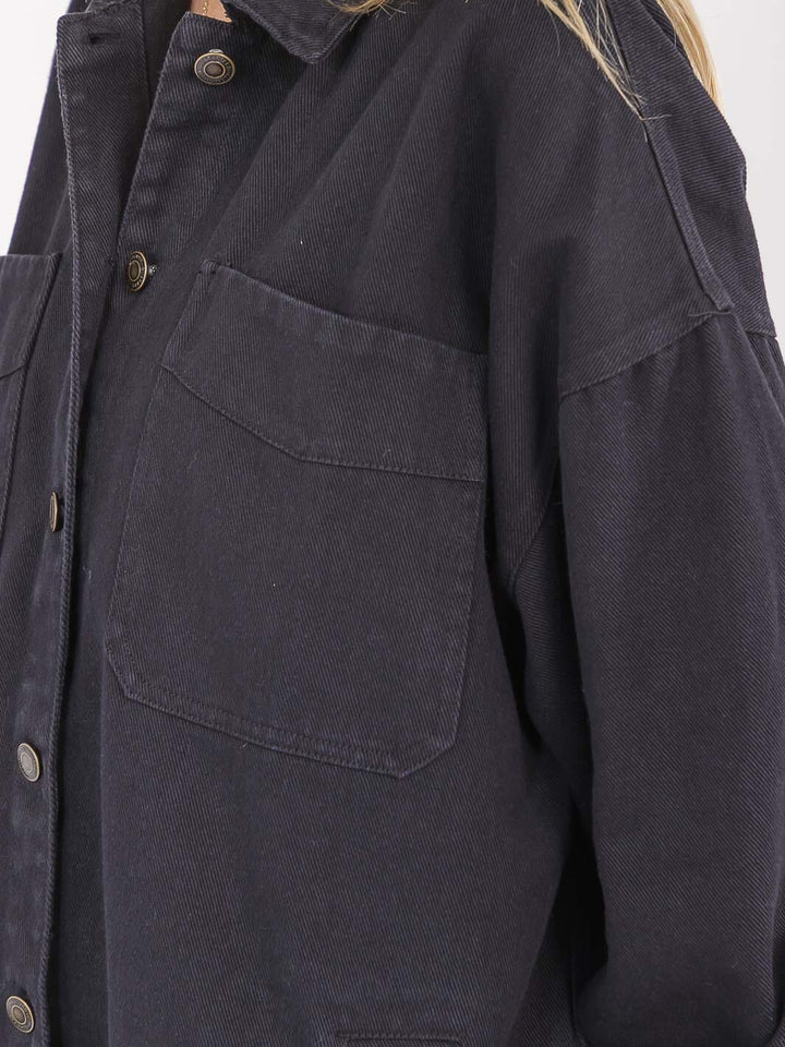 WOMEN'S LONG SLEEVE BUTTON CLOSURE FRONT POCKETS DENIM JACKET