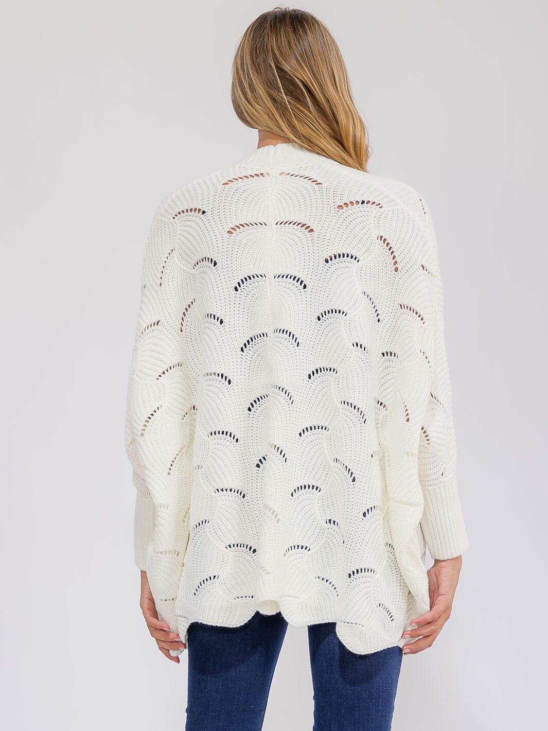 WOMEN'S LONG SLEEVE OPEN FRONT CROCHET CARDIGAN