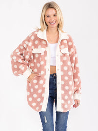 WOMEN'S LONG SLEEVE BUTTON CLOSURE FRONT POCKETS POLKA DOTS JACKET