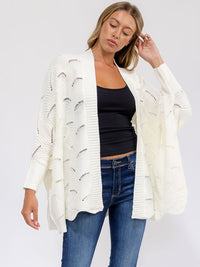 WOMEN'S LONG SLEEVE OPEN FRONT CROCHET CARDIGAN