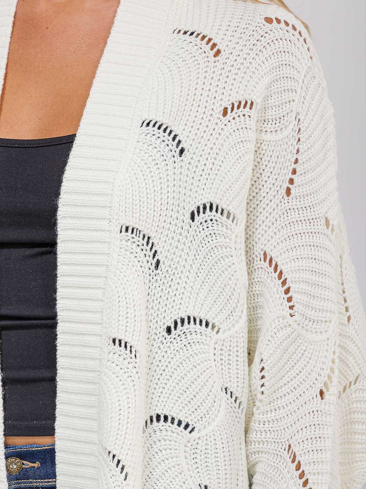 WOMEN'S LONG SLEEVE OPEN FRONT CROCHET CARDIGAN