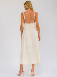 WOMEN'S SLEEVELESS SURPLICE FRONT POCKETS ELASTIC WAIST OPEN BACK MAXI DRESS