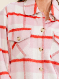 WOMEN'S LONG SLEEVE BUTTON CLOSURE FRONT POCKET PLAID JACKET