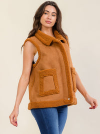 *****WOMEN'S SLEEVELESS ZIP UP FRONT POCKETS SHERPA CONTRAST VEST