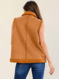 *****WOMEN'S SLEEVELESS ZIP UP FRONT POCKETS SHERPA CONTRAST VEST
