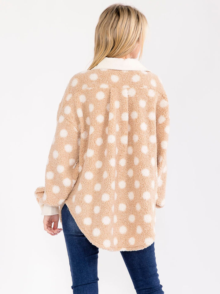 WOMEN'S LONG SLEEVE BUTTON CLOSURE FRONT POCKETS POLKA DOTS JACKET