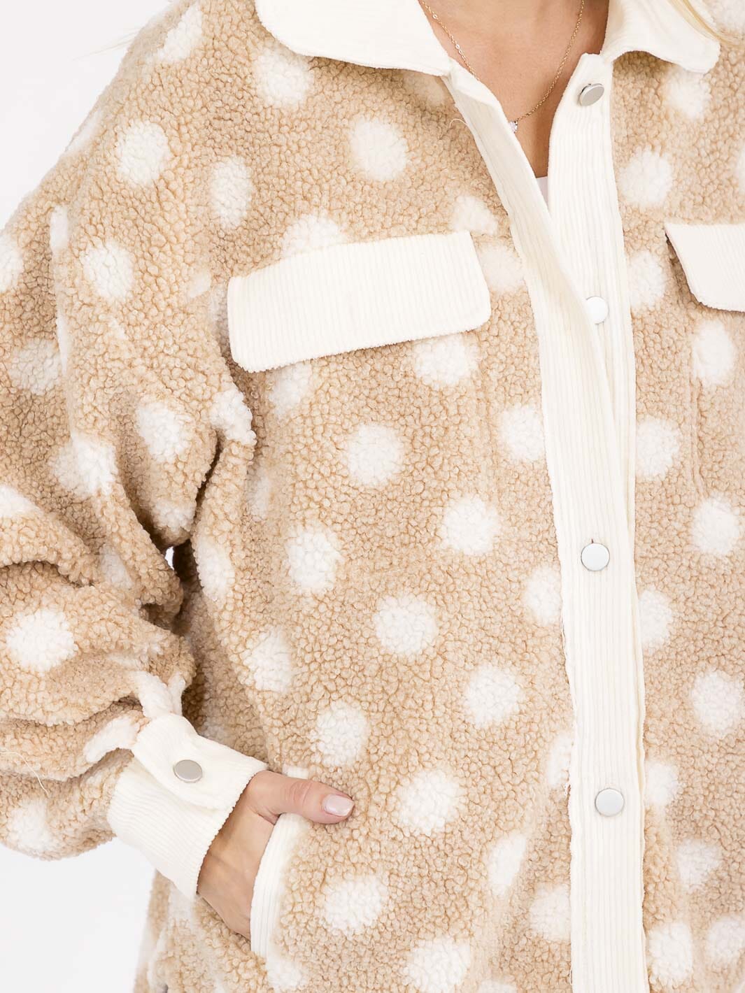 WOMEN'S LONG SLEEVE BUTTON CLOSURE FRONT POCKETS POLKA DOTS JACKET