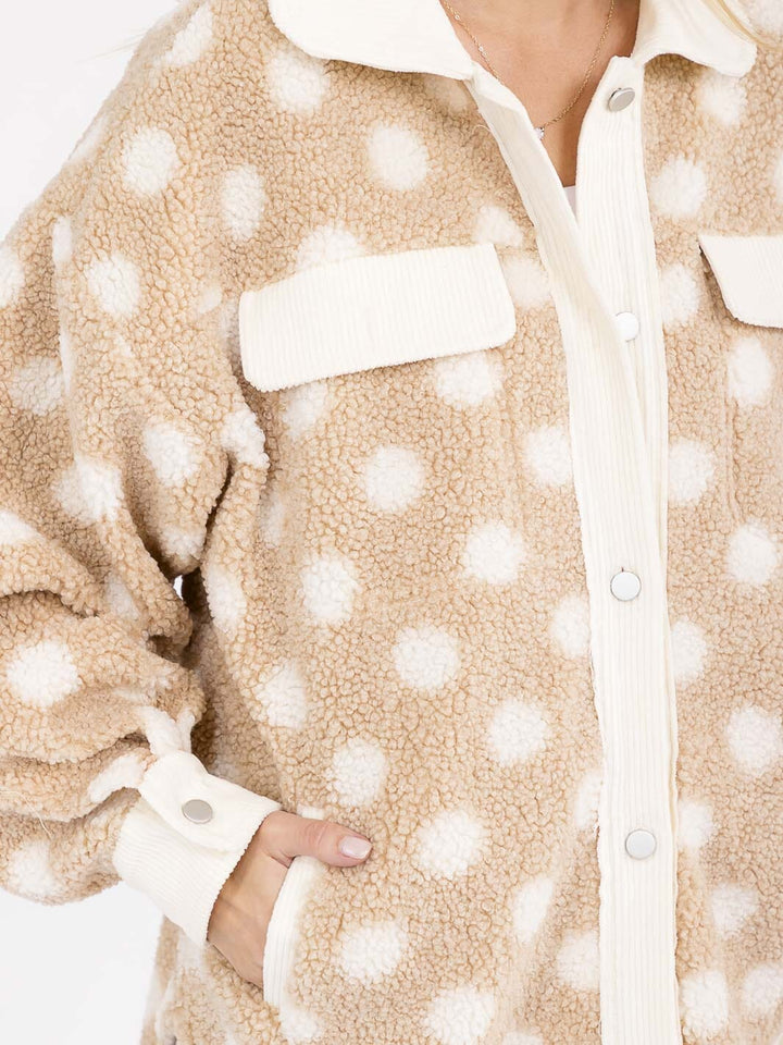 WOMEN'S LONG SLEEVE BUTTON CLOSURE FRONT POCKETS POLKA DOTS JACKET