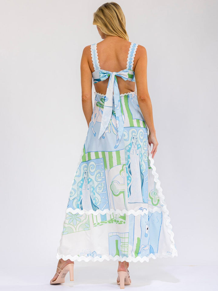 WOMEN'S SLEEVELESS OPEN BACK MULTI PRINT TIERED MAXI DRESS
