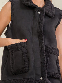 *****WOMEN'S SLEEVELESS ZIP UP FRONT POCKETS SHERPA CONTRAST VEST