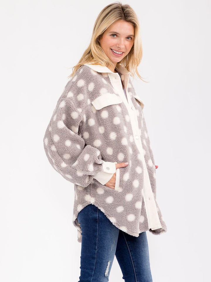 WOMEN'S LONG SLEEVE BUTTON CLOSURE FRONT POCKETS POLKA DOTS JACKET