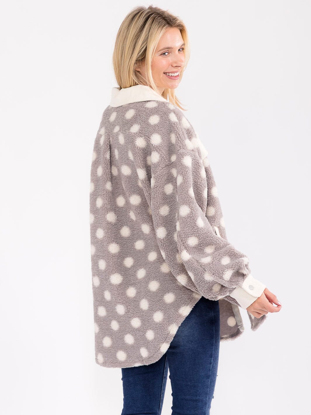 WOMEN'S LONG SLEEVE BUTTON CLOSURE FRONT POCKETS POLKA DOTS JACKET