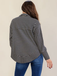 WOMEN'S LONG SLEEVE V-NECK BUTTON CLOSURE FRONT POCKET COLORBLOCK SHIRT