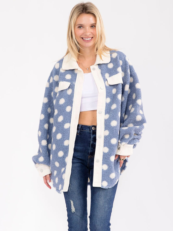 WOMEN'S LONG SLEEVE BUTTON CLOSURE FRONT POCKETS POLKA DOTS JACKET