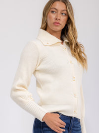 WOMEN'S LONG SLEEVE BUTTON CLOSURE RIBBED KNIT SWEATER