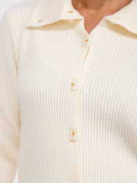 WOMEN'S LONG SLEEVE BUTTON CLOSURE RIBBED KNIT SWEATER