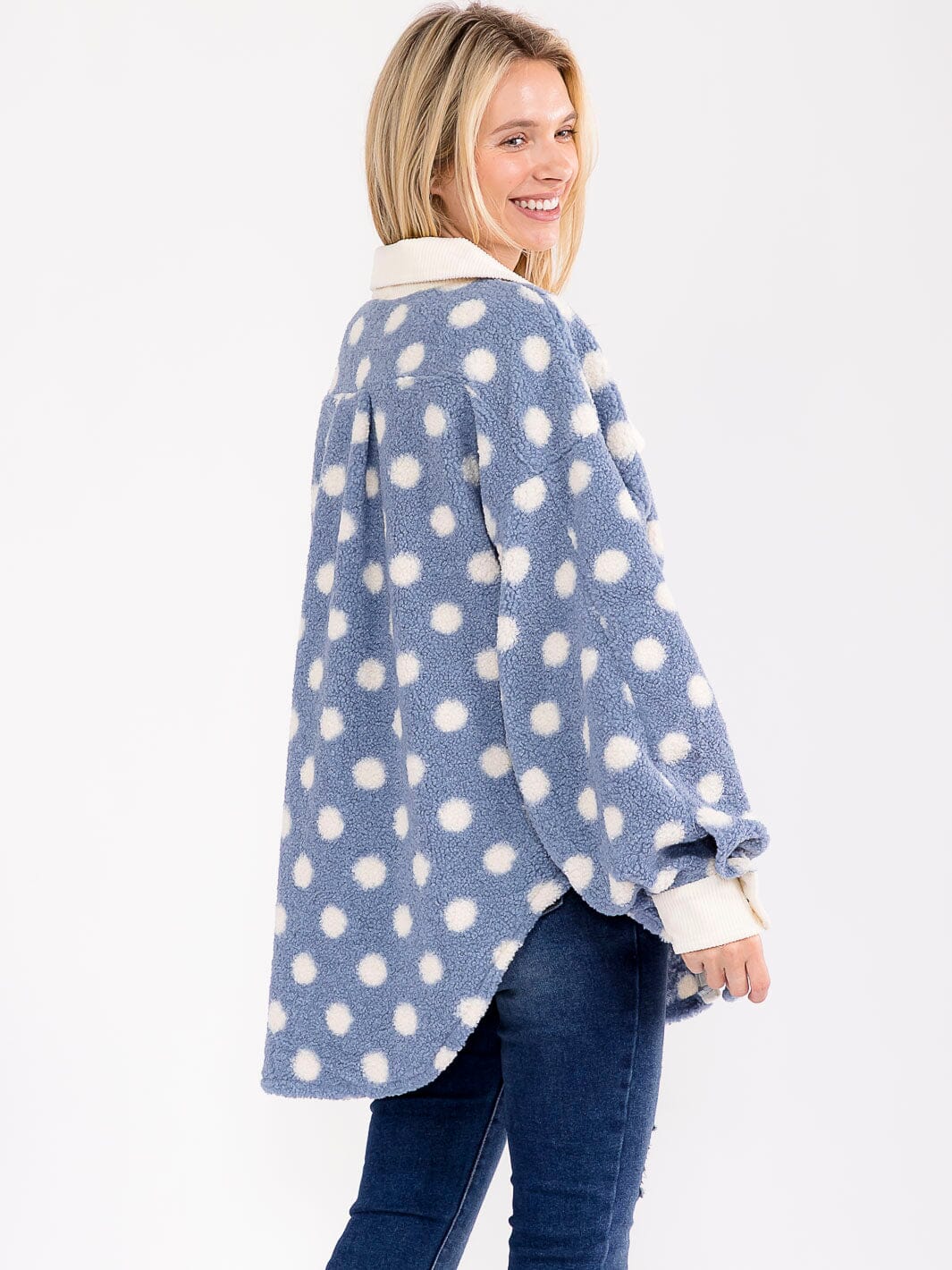 WOMEN'S LONG SLEEVE BUTTON CLOSURE FRONT POCKETS POLKA DOTS JACKET