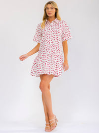 WOMEN'S SHORT SLEEVE BUTTON UP LOOSE FIT PRINT MINI DRESS